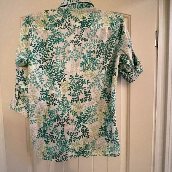 WOOLRICH Vintage blouse floral print in tones of green and white. Women size M. - Picture 2 of 9